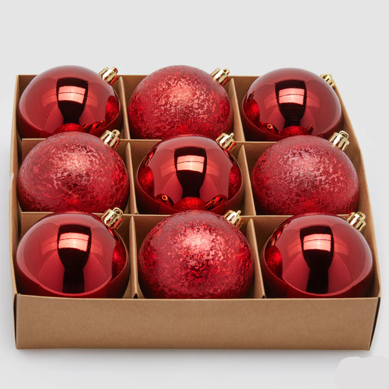 Conjunto de 9 bolas de Natal Vermelhas
