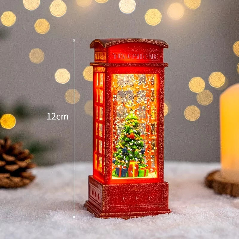 Enfeite Natalino Cabine de Telefone com Luminária - Papai Noel Árvore Boneco de Neve
