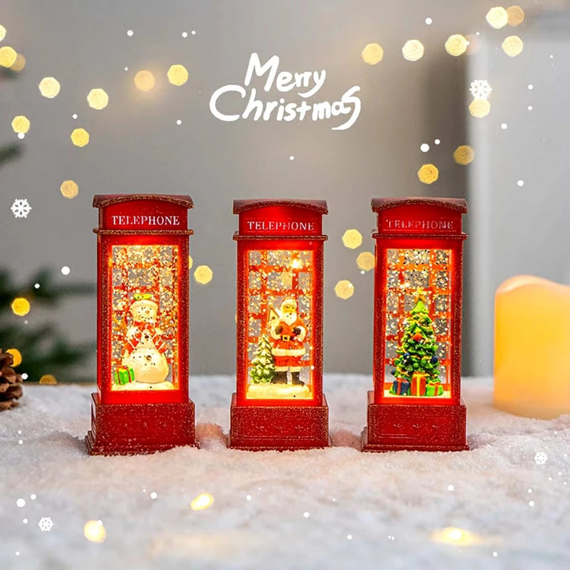 Enfeite Natalino Cabine de Telefone com Luminária - Papai Noel Árvore Boneco de Neve