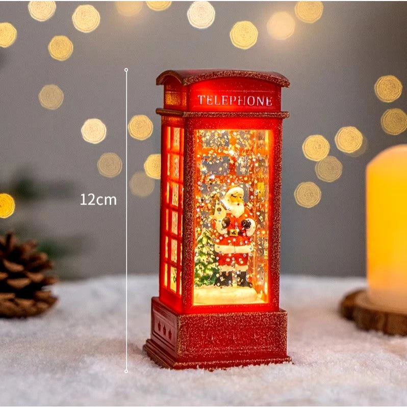 Enfeite Natalino Cabine de Telefone com Luminária - Papai Noel Árvore Boneco de Neve