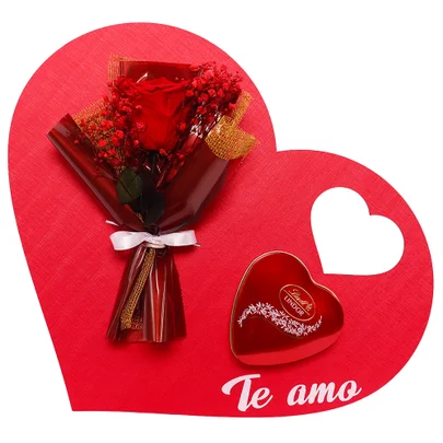 Rosa Encantada Vermelha e Lindt no Coração Te Amo