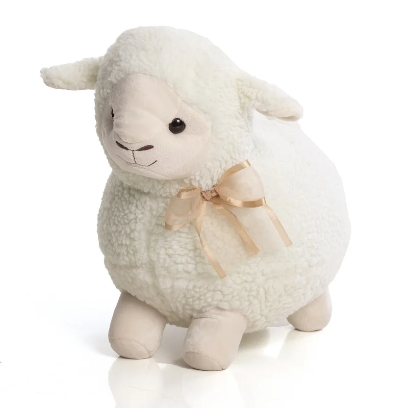 Ovelha de Pelúcia 30 cm - Clara Com Laço Pérola